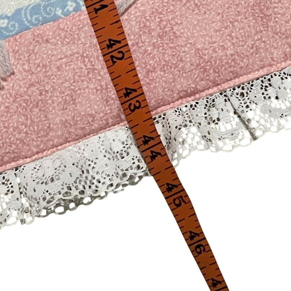 Vintage Handmade Patchwork Quilt With Lace Trim Pink Blue 45" X 35" Baby - Picture 7 of 7